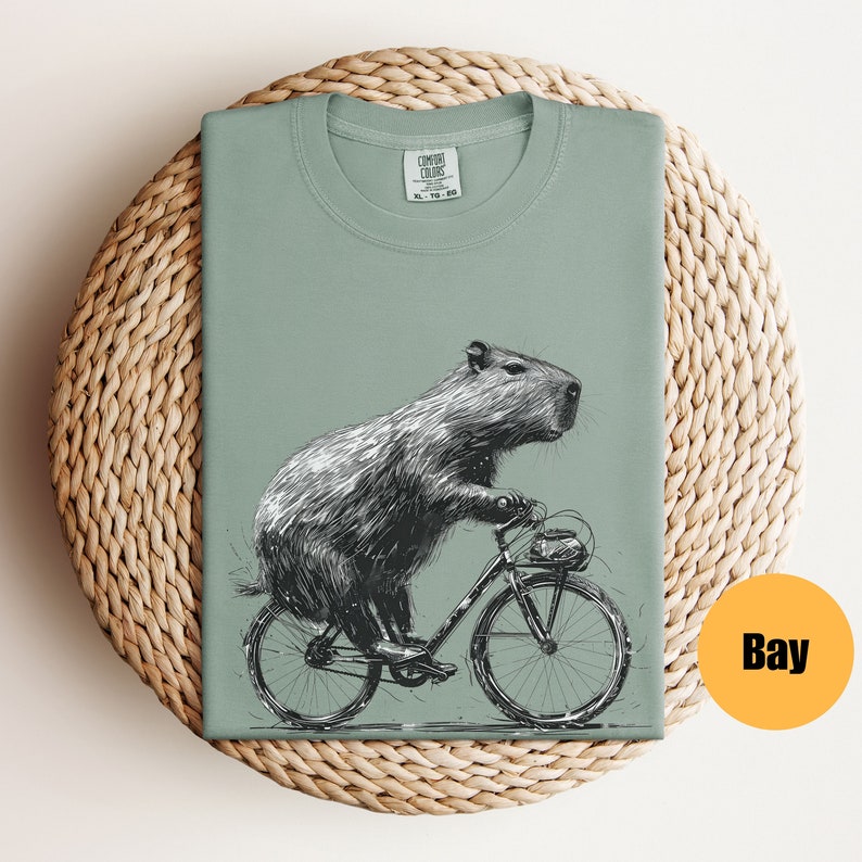 Capybara Riding Bike Shirt Capybara Gift Animal Lover Gift Capybara Tee Capybara T-Shirt Funny Animal Lover T-Shirt Rodent Shirt Bay