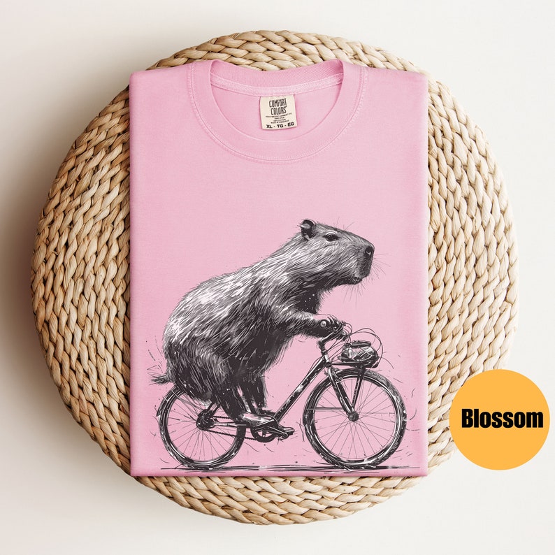 Capybara Riding Bike Shirt Capybara Gift Animal Lover Gift Capybara Tee Capybara T-Shirt Funny Animal Lover T-Shirt Rodent Shirt Blossom