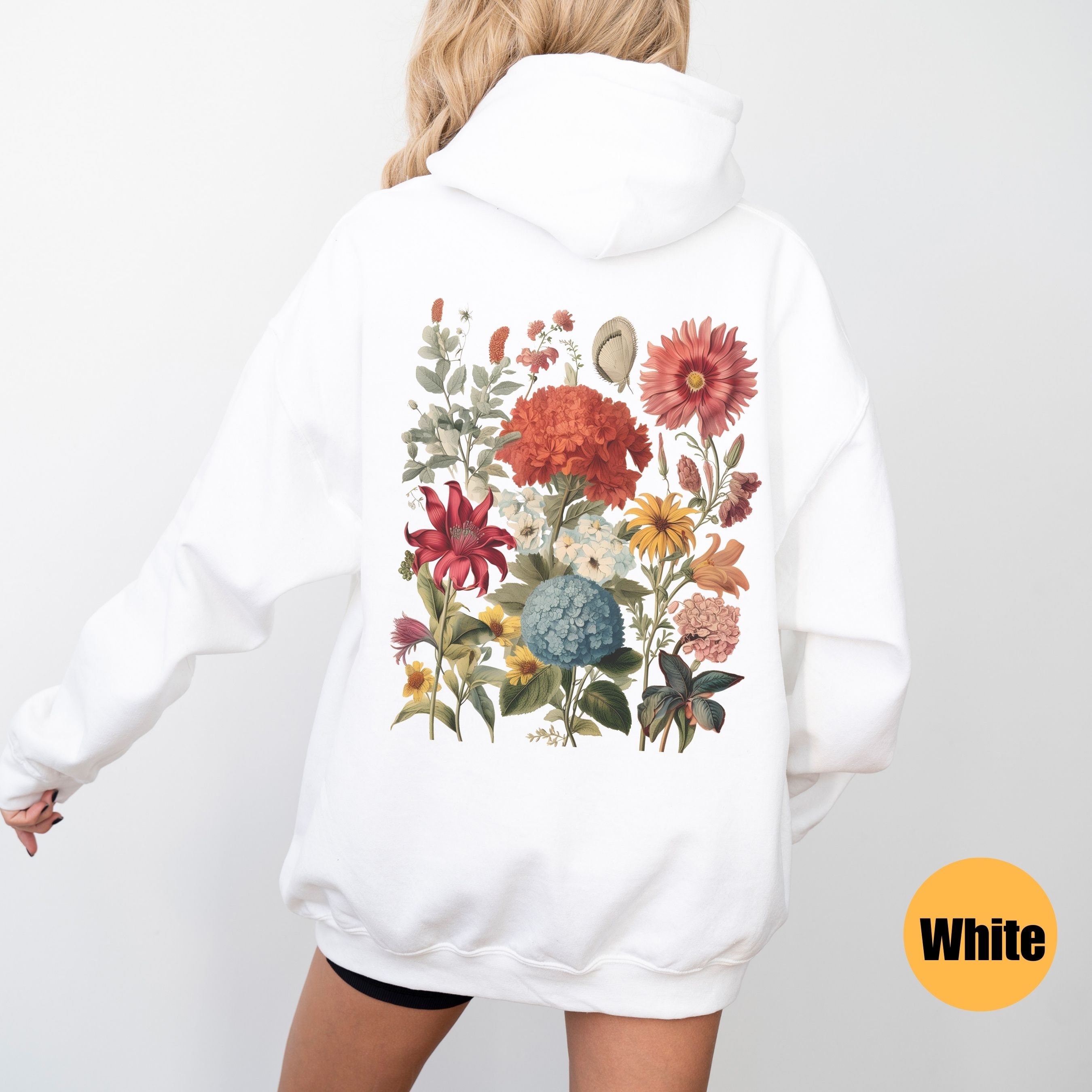Boho Wildflowers Cottagecore Hoodie | Floral Hooded Sweatshirt | Plant ...