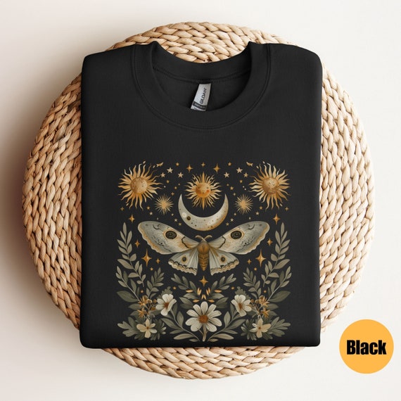 Luna Moth Sweatshirt | Luna Moth Clothing | Moon Phases | Mystic Moon and Moth Sweatshirt | Celestial Crewneck | Moth Goblincore