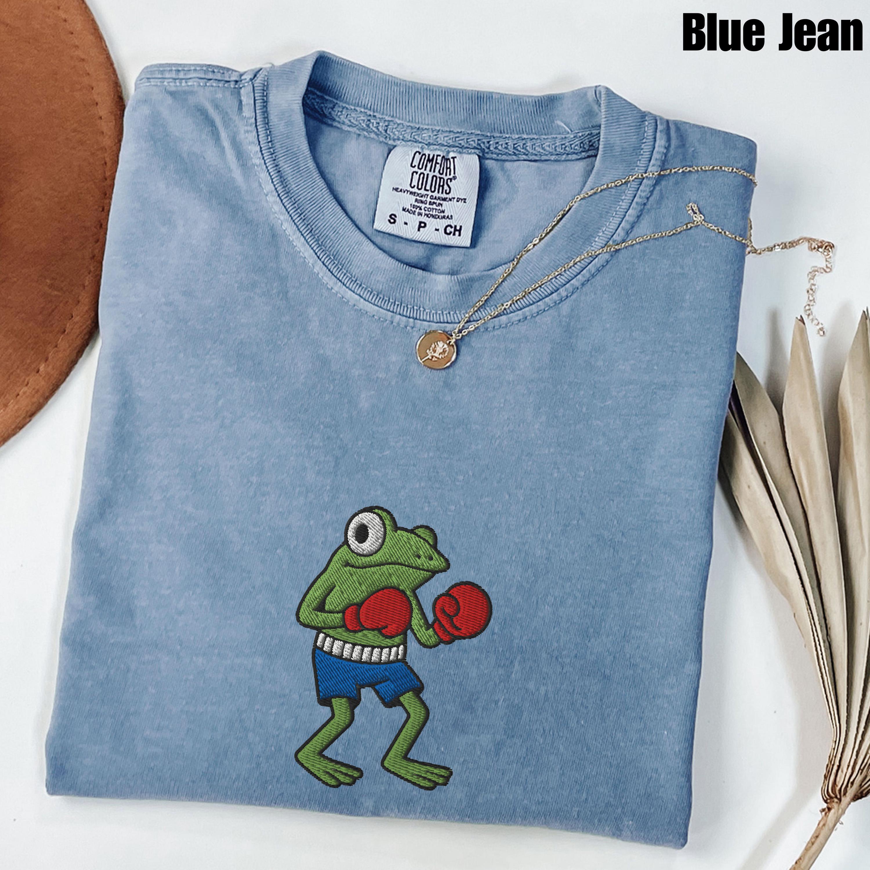 ボクシングフロッグ刺繍入りコンフォートカラーズ®Tシャツ、面白い