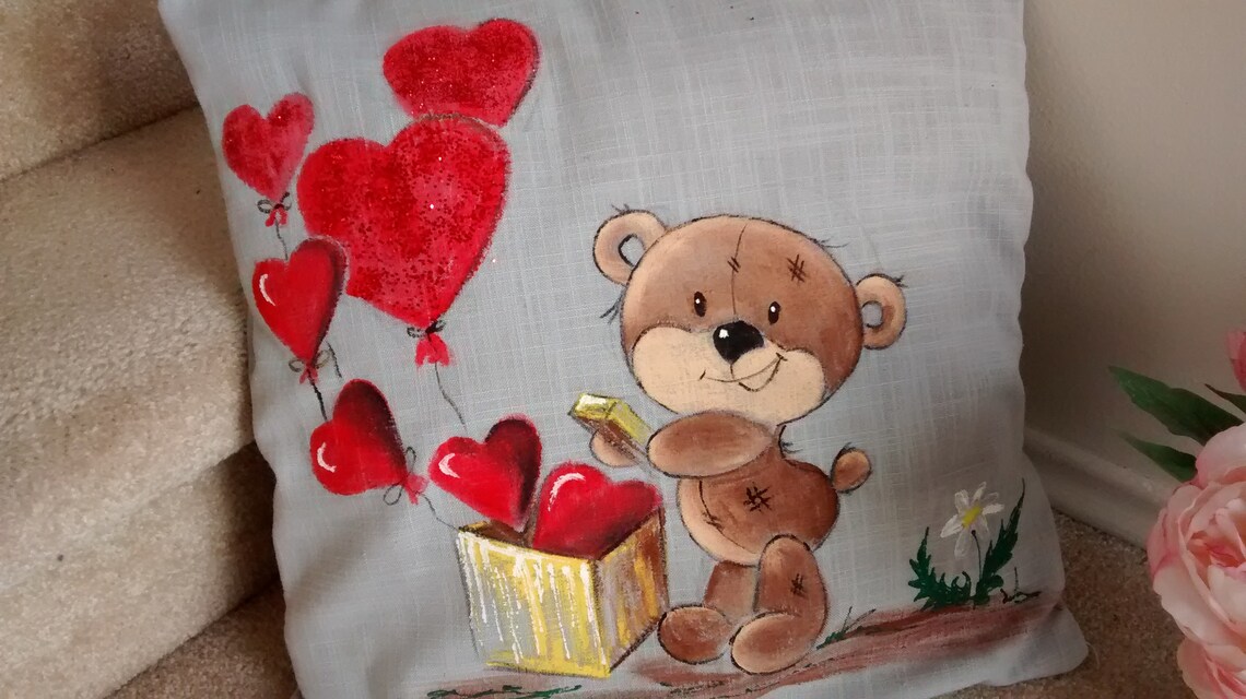 Teddy Bear Accent Pillow Pillow Covers,personalized Decor, Heart Throat