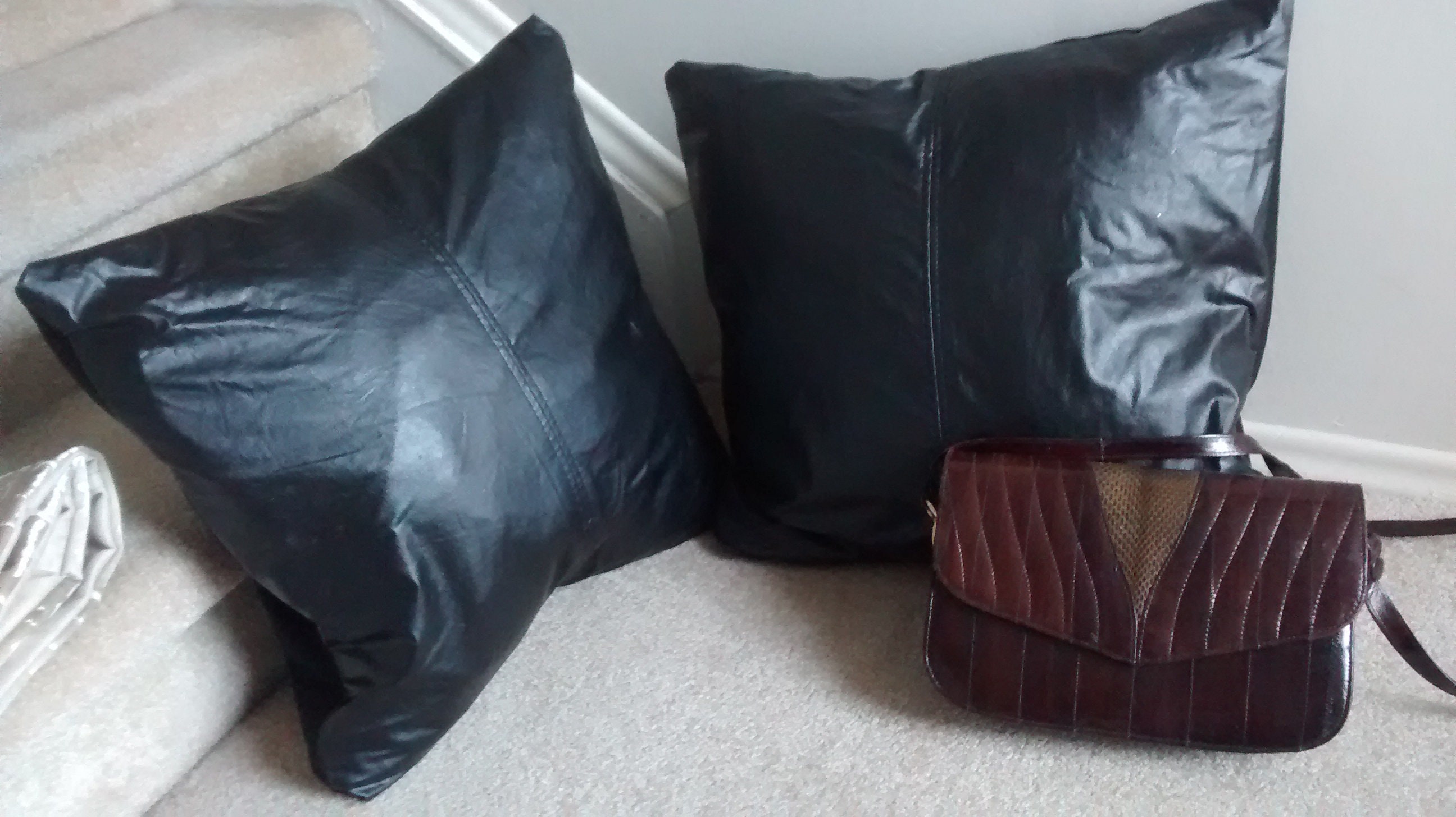 Black Faux Leather Throw Pillow Cover 18x18 Boho Throw Etsy