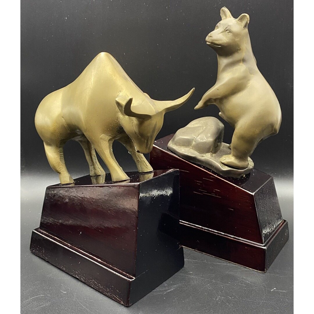 Vintage Bull & Bear Bookends Wall Street Mascots Brass Wooden Etsy
