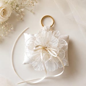 Floral Dog Ring Bearer Ivory Satin Pillow with Satin Ribbon Wedding Keepsake