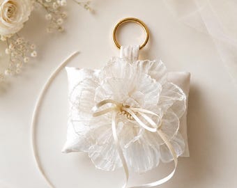 Floral Dog Ring Bearer Ivory Satin Pillow with Satin Ribbon Wedding Keepsake
