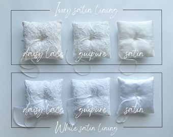 Almohada portadora de anillos / Cojín porta anillos / Almohada de anillo con cintas / Encaje blanco y satén