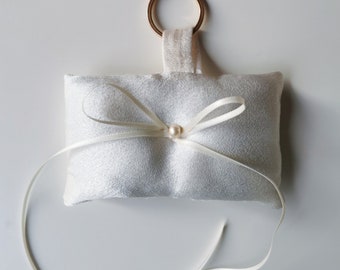 Minimalist Dog Ring Bearer Ivory Satin Pillow with Satin Ribbon Wedding Keepsake