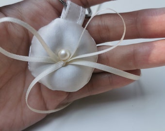 Tiny Ivory Satin Dog Ring Bearer Collar Tag Medallion and Pearl