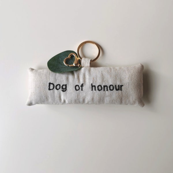 Embroidered Dog Ring Bearer Linen Pillow With Eucalyptus leave | Ring Carrying Cushion | Best Dog | Dog Of Honour