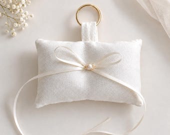 Minimalist Dog Ring Bearer Ivory Satin Pillow with Satin Ribbon Wedding Keepsake