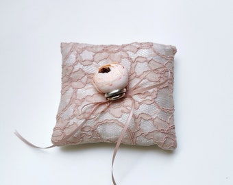 Blush Lace Ring Bearer Pillow With Buttercup Flower