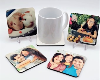 Personalised Coaster Photo Printed SQUARE - High Gloss Finish - Personalisation, for Business, work, weddings, pets, family, Valentine's