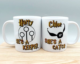Personalized Harry Potter Couple Mugs, Keeper and Catch Mug Set