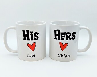 Personalized His and Hers Ceramic Mug Set, Couples Gift
