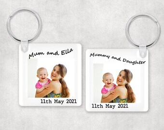 Personalised Photo keyring... 5cm x 5cm Square wooden keychain, Images Printed onto both sides