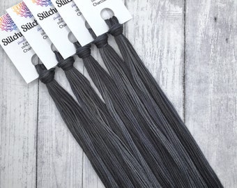 Charcoal - hand-dyed DMC cotton floss variegated thread.