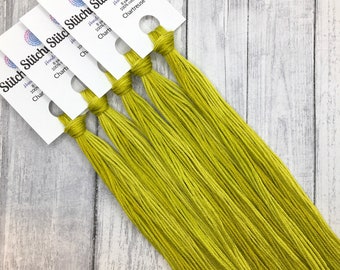 Chartreuse - hand-dyed DMC cotton floss variegated thread