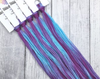 Cosmic Rays - hand-dyed DMC cotton floss variegated thread.