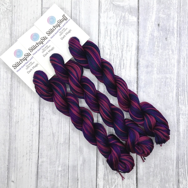 Dark Magic - hand-dyed DMC cotton floss variegated thread 50 yard hank