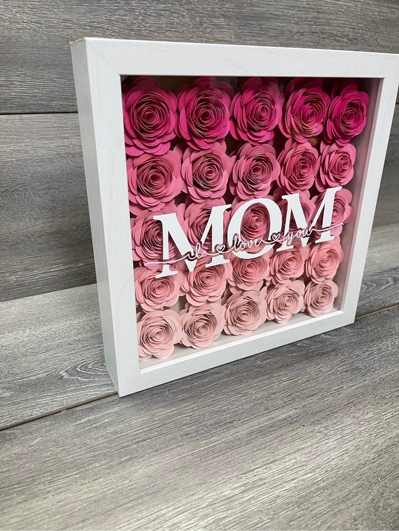 Shadow box 3D Rolled Paper Flower shadowbox Anniversary gift Mothers Day gift Gift for Wife Gift for Mom Pink Christmas Gift image 2