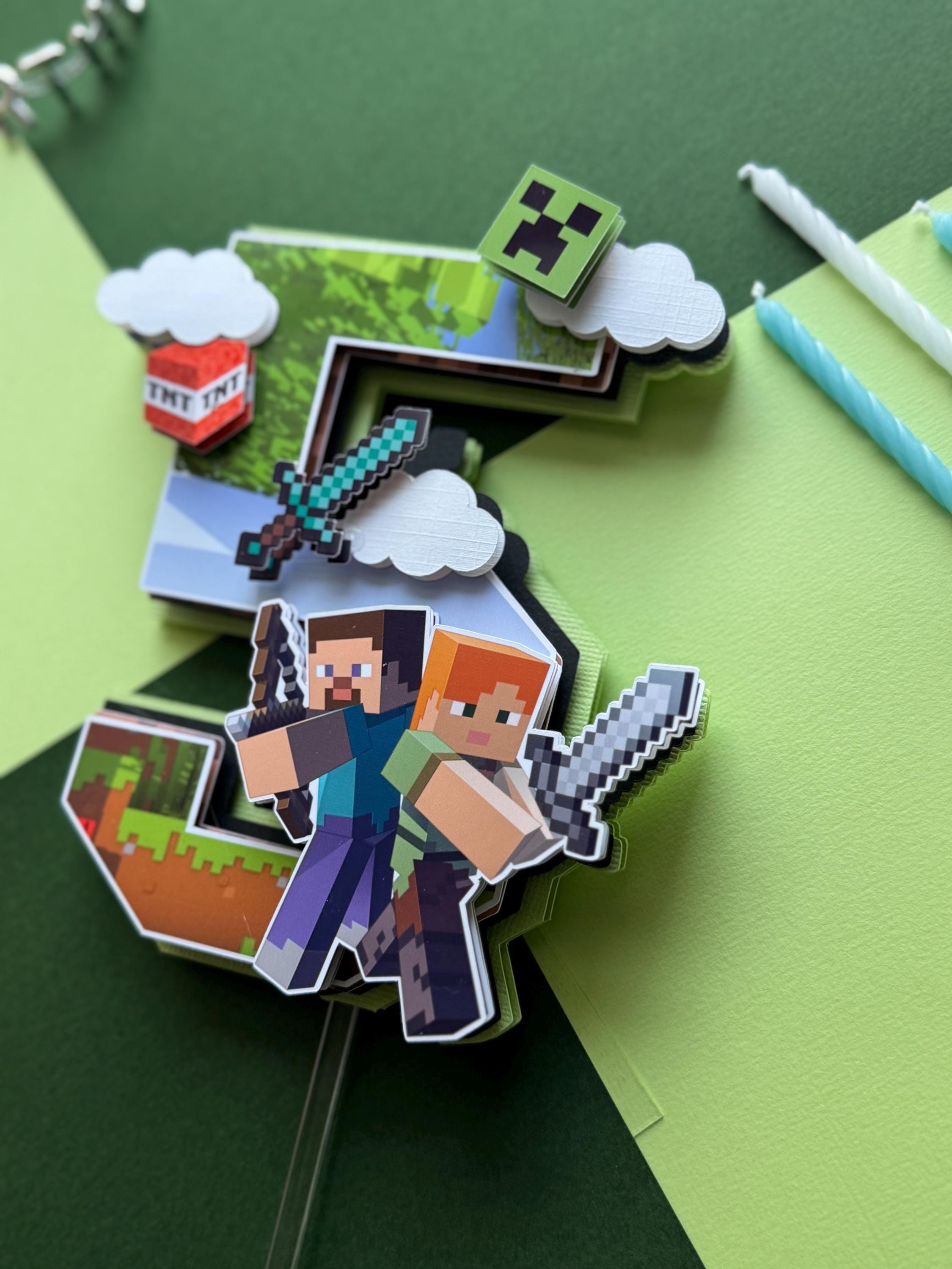 3D Minecraft Party Cake Topper