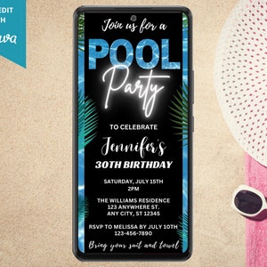 Digital Pool Party Invitation, Electronic Phone Text Message Evite, Birthday, Graduation, Retirement, Editable Template, Instant Download