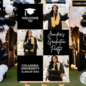 Editable Modern Black White Graduation Party Welcome Sign Photo Template, Graduation Party Decor, Printable Entrance Sign, Instant Download