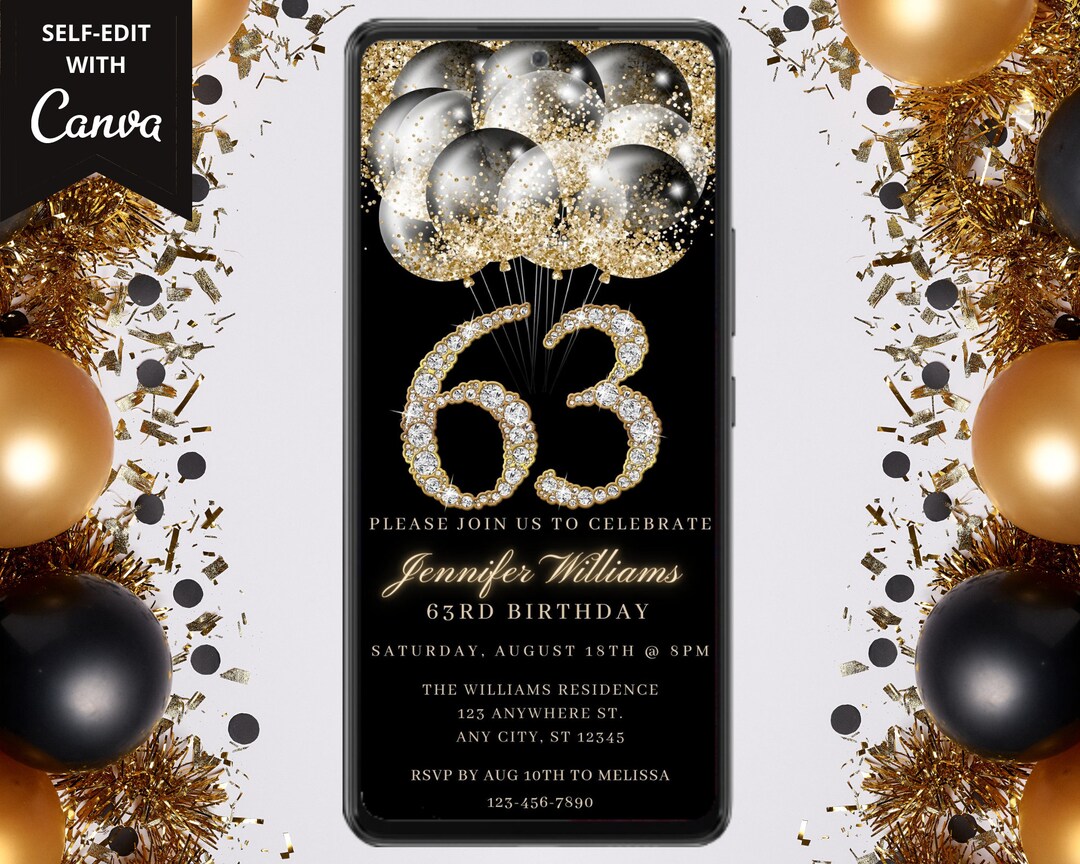 PAKBOOM Happy 63rd Birthday Banner – Schwarz/Gold, 1,2 X 1,8 M Für Die Perfekte Party-Deko
