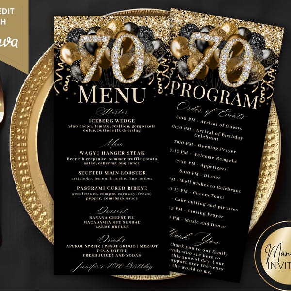 70 Birthday Program Template - Etsy