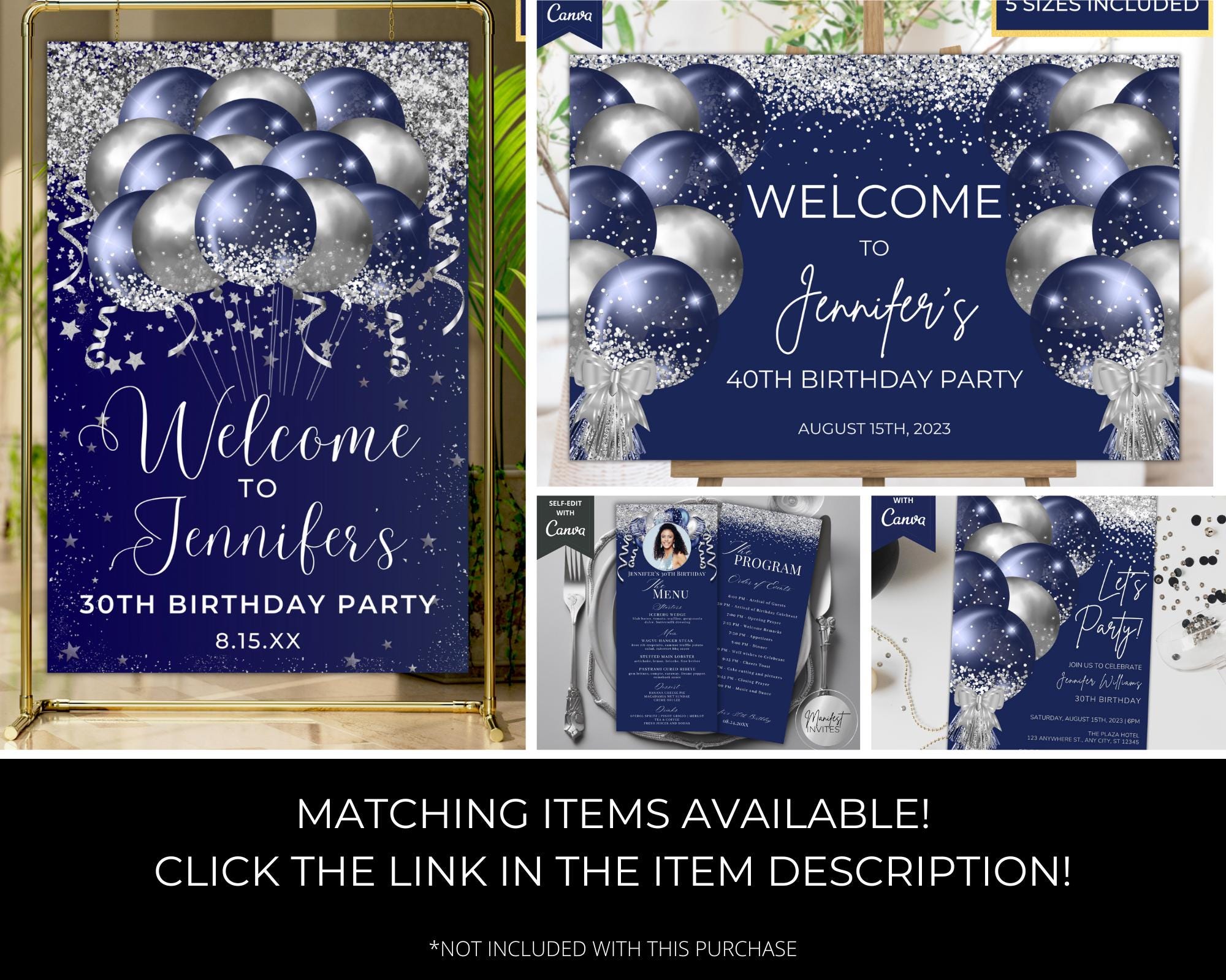 Editable Elegant Blue Silver Event Program Card Photo Template, Thank ...