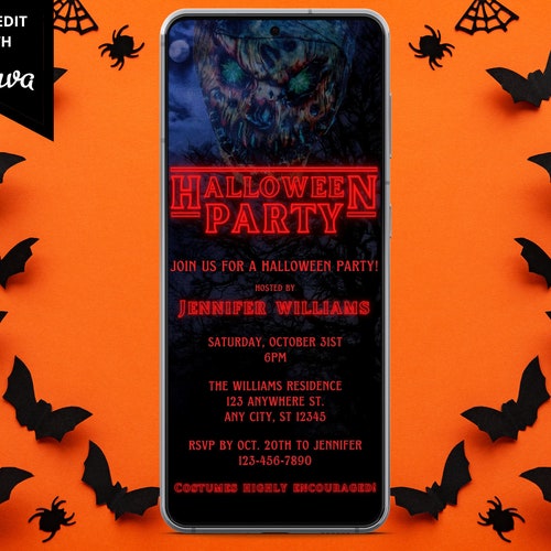 Digital Halloween Party Invitation Electronic Halloween Text Etsy