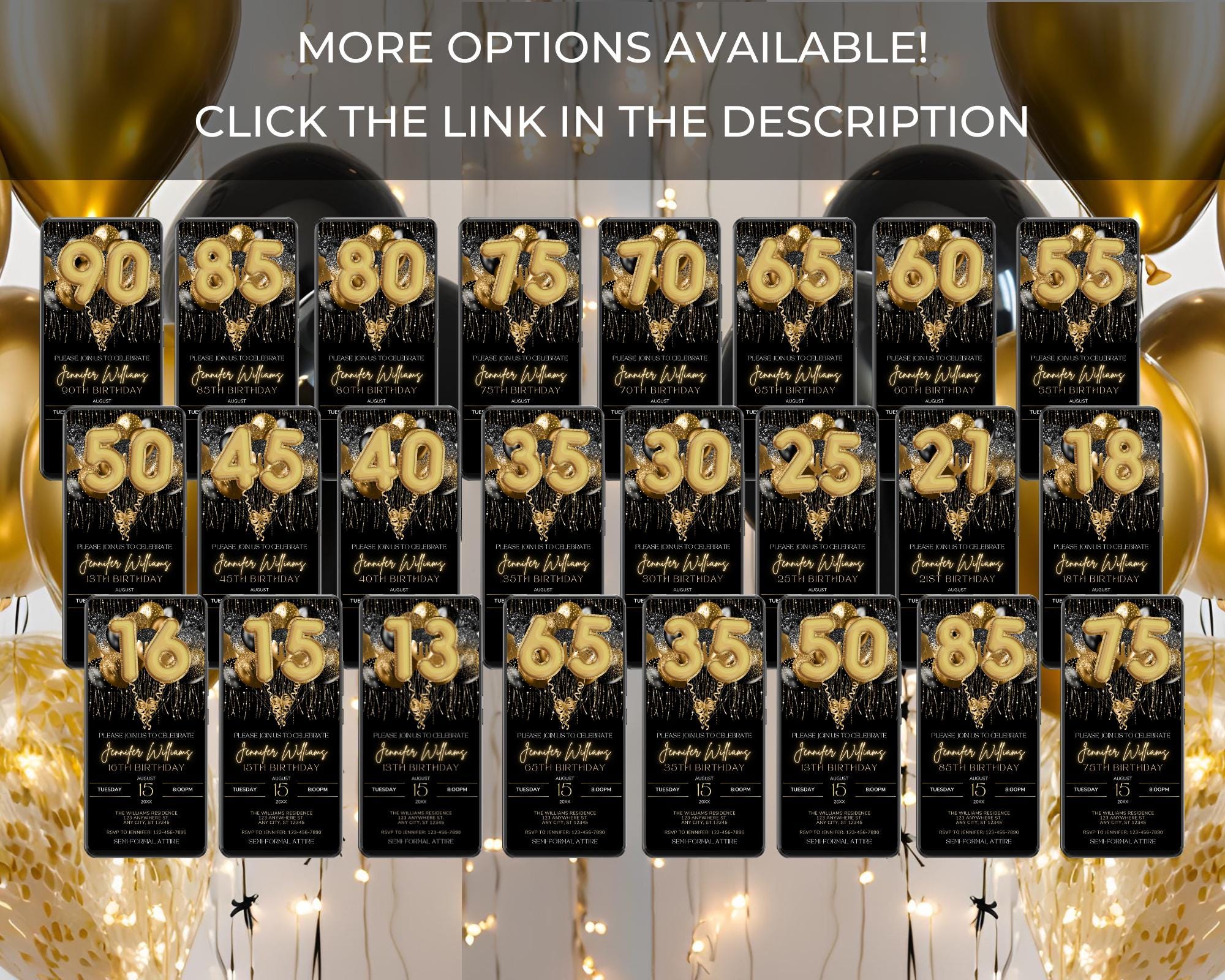 Fondo Para 90 Cumpleaños: Elegante Fotomatón Negro Y Dorado (2,1 X