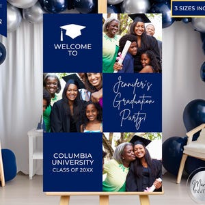 Editable Modern Blue White Graduation Party Welcome Sign Photo Template, Graduation Party Decor, Printable Entrance Sign, Instant Download