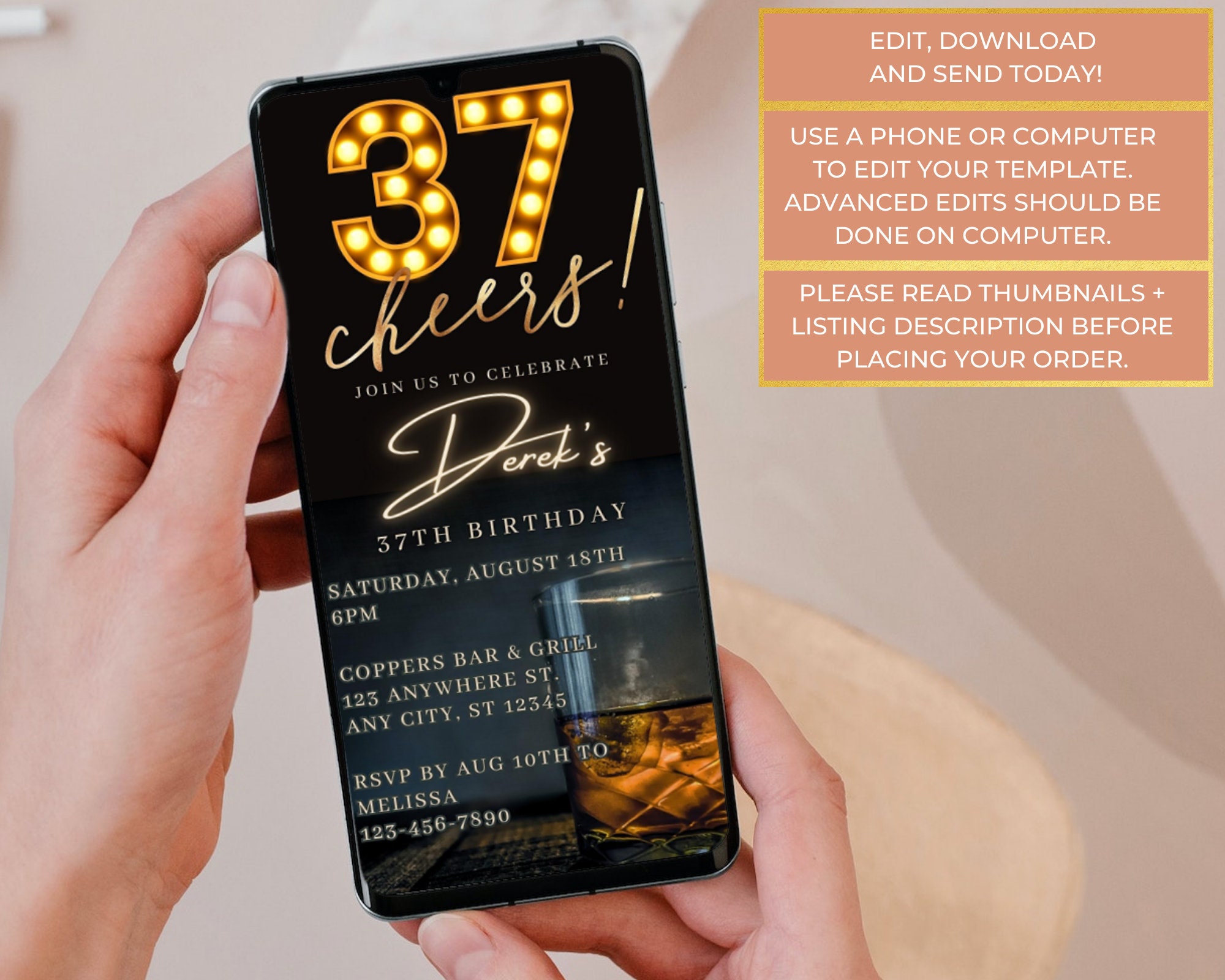 Electronic Men's 37th Birthday Party Invitation, Digital