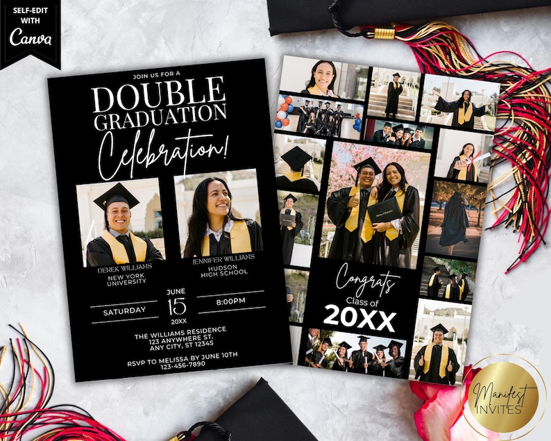 Editable Modern Double Graduation Party Photo Invitation, 2 Person ...