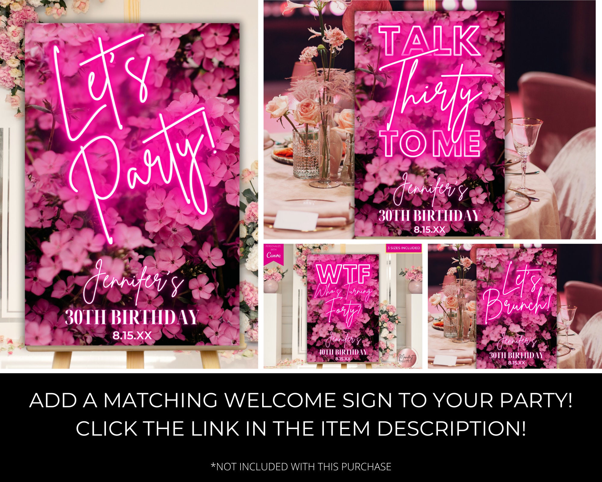 Printable Hello Forty 40th Birthday Party Pink Floral Welcome Entrance ...