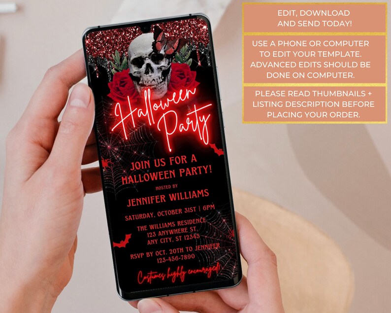 Digital Halloween Party Invitation Electronic Halloween Etsy