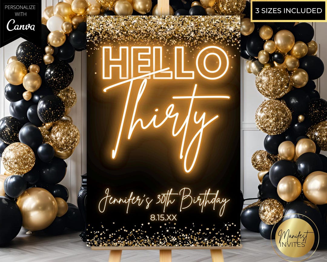 Editable Hello Thirty 30th Birthday Party Welcome Sign Template ...