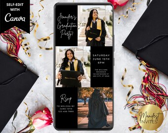 Digital Modern Graduation Party Photo Template Invitation, Phone Text Evite, Graduation Announcement, Editable Template, Instant Download