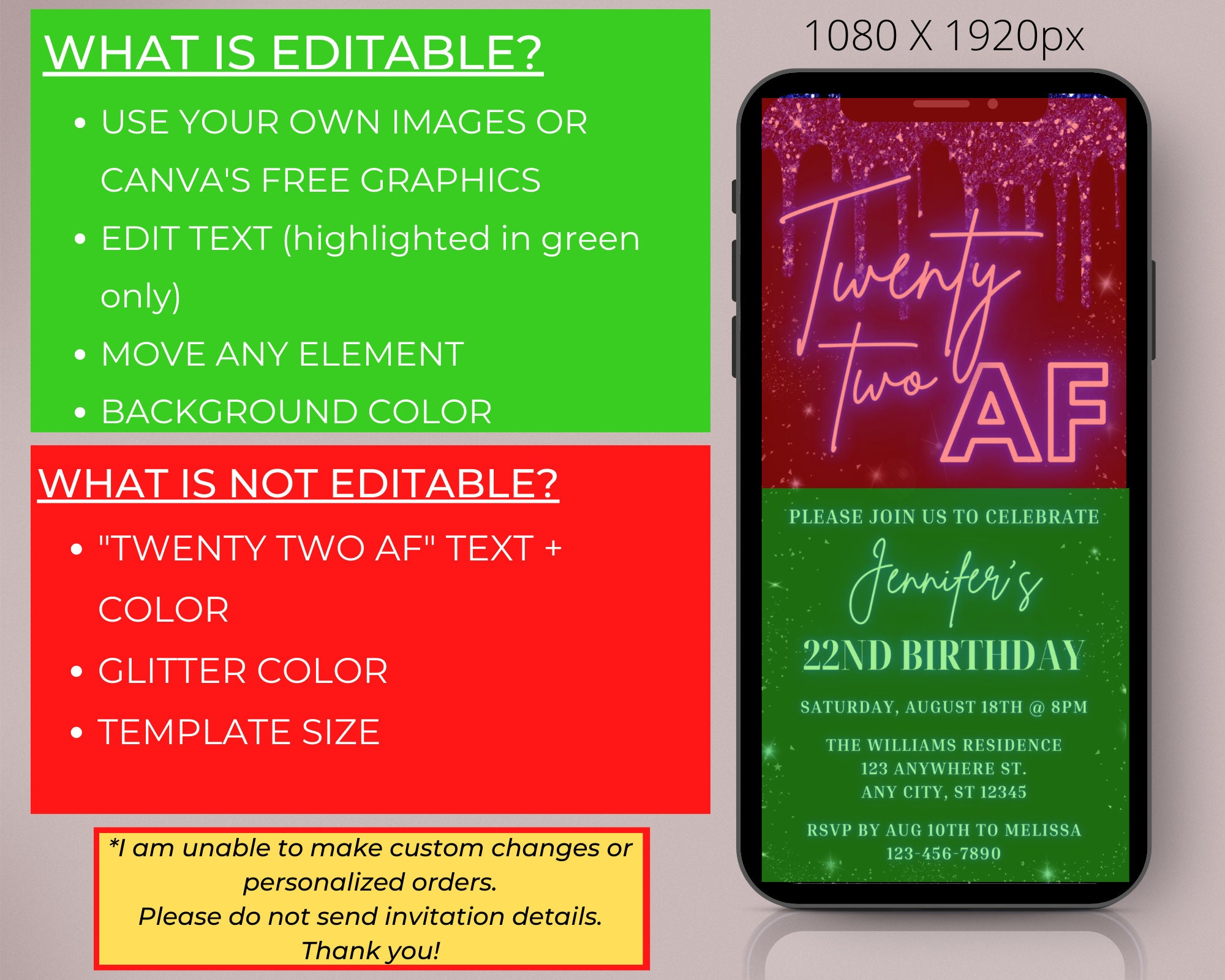 Digital Twenty Two AF 22nd Birthday Invitation, Electronic Text Message ...