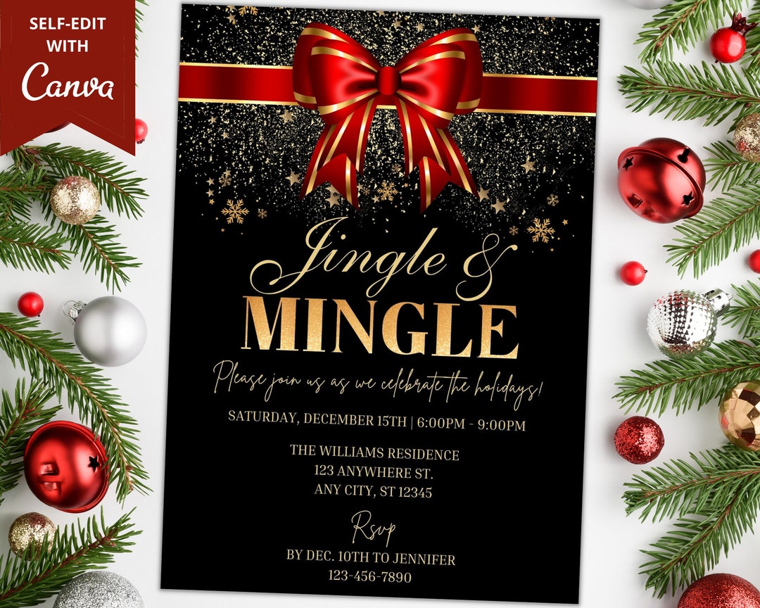 Editable Jingle and Mingle Christmas Holiday Party Invitation ...