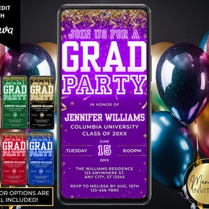 Digital Neon Graduation Party Invitation, Neon Gold Glitter, High School College Grad Party, Text Evite, Editable Template, Instant Download