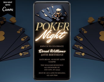 Digital Poker Night Birthday Party Invitation, Electronic Phone Text Message Evite, Adult Game Night, Editable Template, Instant Download