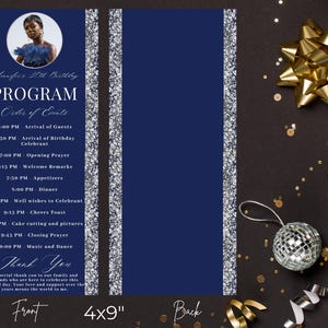 Editable Elegant Blue Silver Event Program Card Photo Template, Thank ...