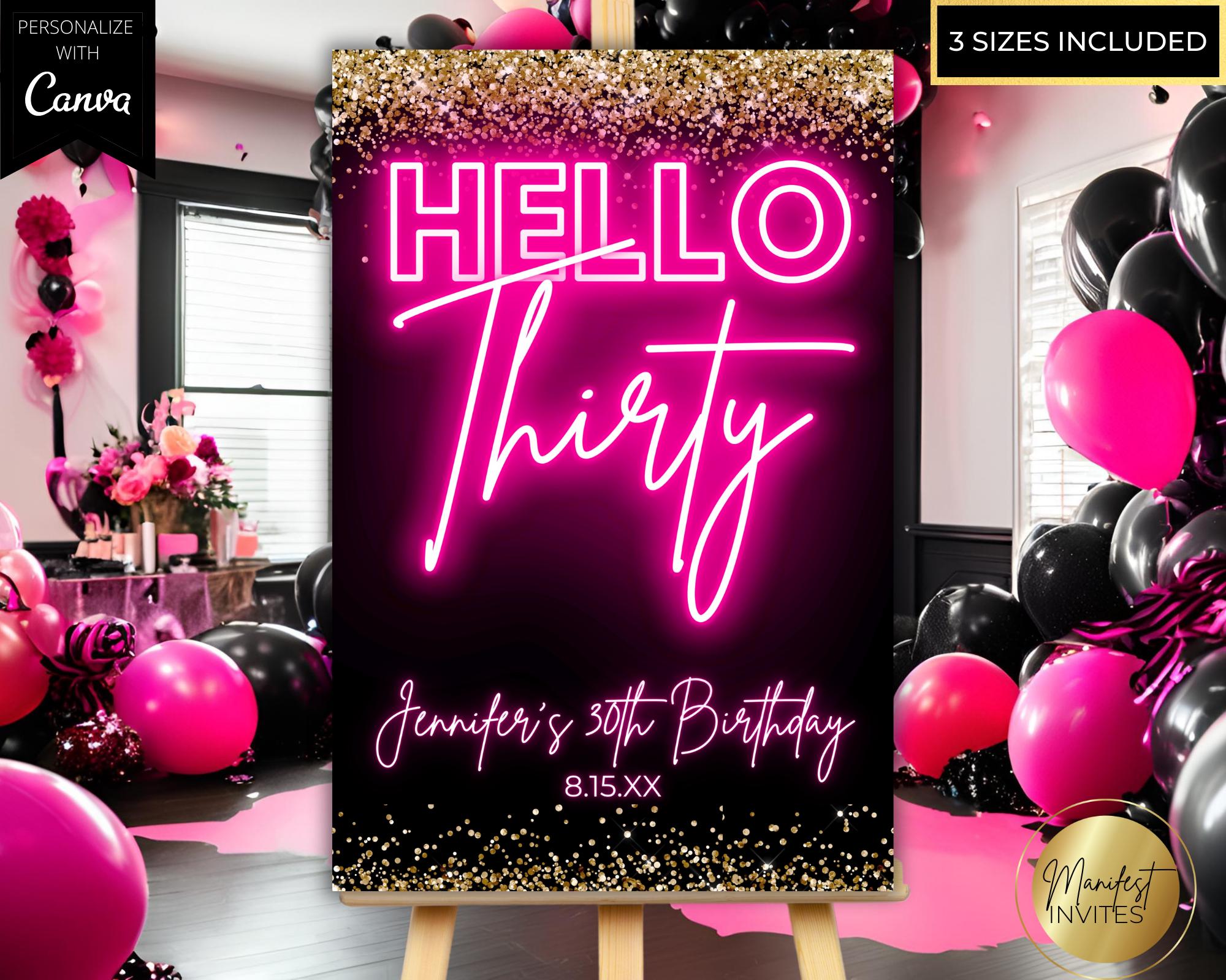 Editable Hello Thirty 30th Birthday Party Glam Welcome Sign Template ...
