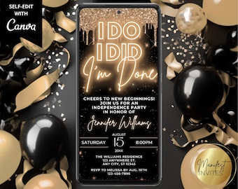 Digital I Do I Did I'm Done Divorce Party Glam Invitation, Girls Night, Neon Gold Glitter Drip, Editable Template, Instant Download, GGD02