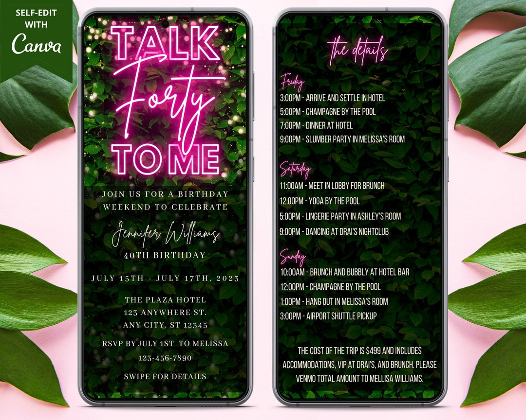 Electronic Talk Forty to Me 40th Birthday Weekend Invitation, Digital ...