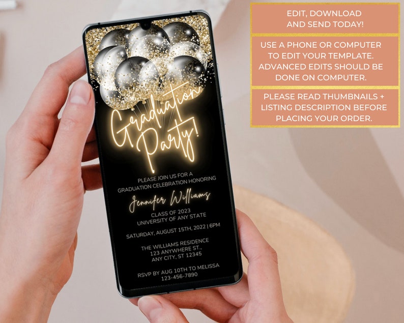 Electronic Graduation Party Invitation Digital Graduation Etsy