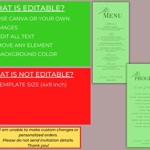 Editable Modern Minimalistic Menu and Program Card Template, Printable ...
